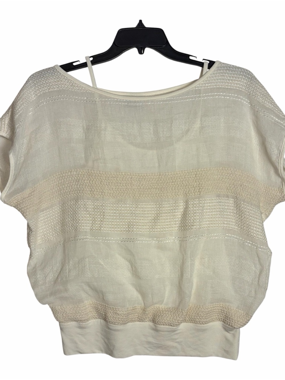 Bailey 44 Top Womens Large Cream Textured Sheer Attached Cami Linen Cotton Blend